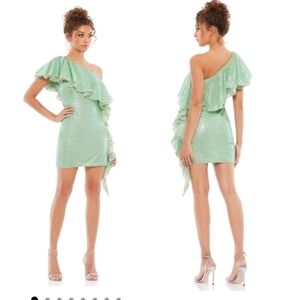 Mac Duggal ONE SHOULDER RUFFLED COCKTAIL DRESS Women's 4 Sage Dress Dazzle 3
